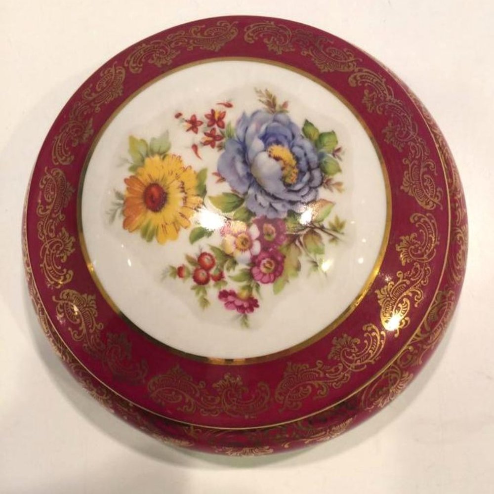 Vintage 1970's 6" French Limoges Floral Trinket or candy Dish w/ Lid - Picture 8 of 10
